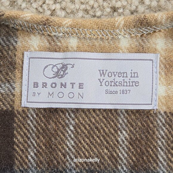 NWOT Bronte By Moon Merino Wool Wrap Plaid Tan Brown & Grey - Picture 5 of 16